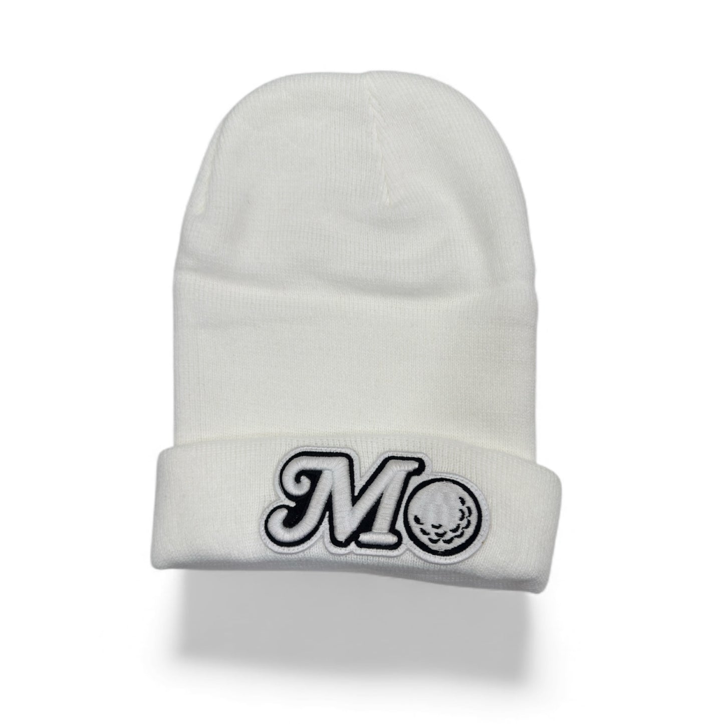 WHITE BEANIE - BLACK/WHITE LOGO