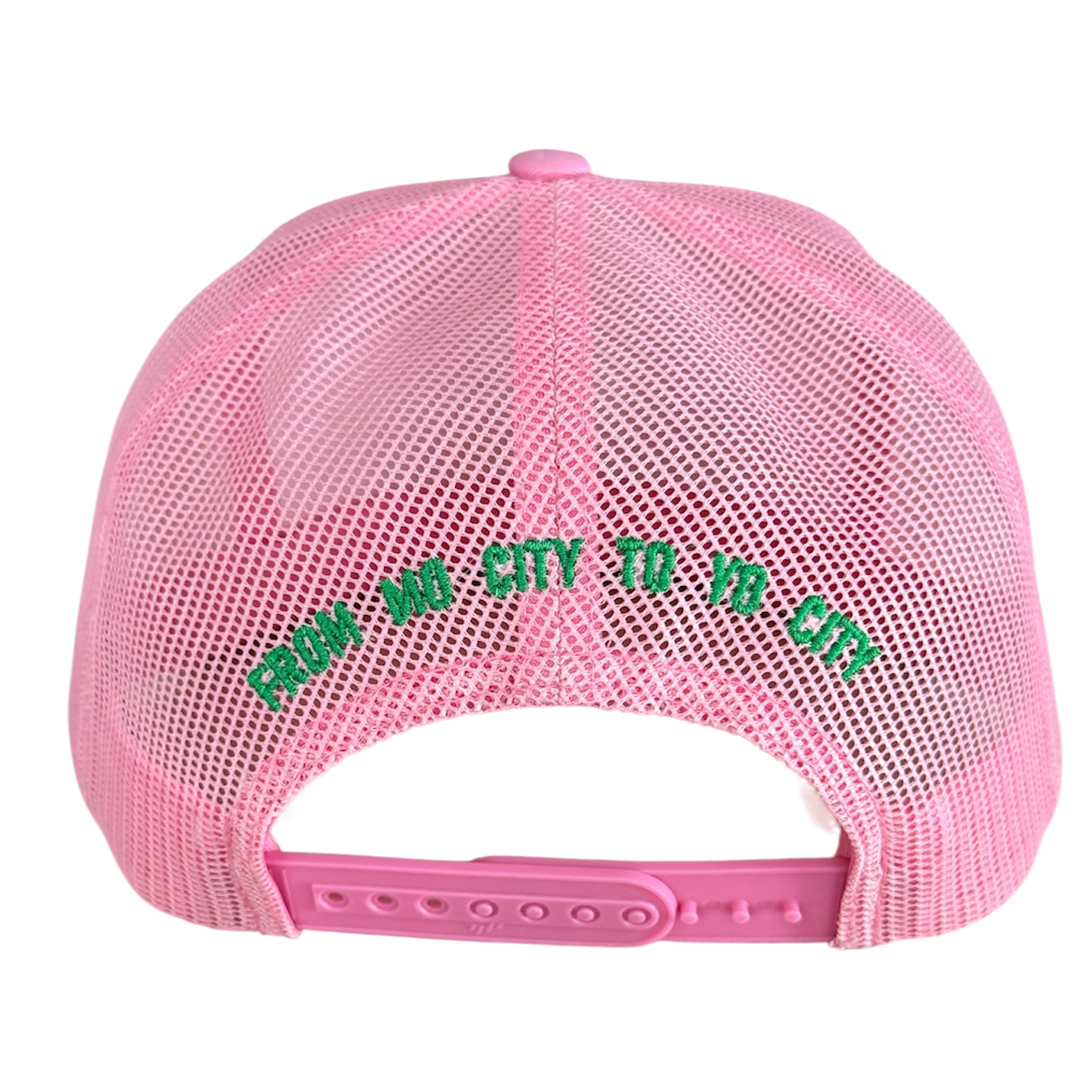 Pink Mesh Hat - Green Lettering
