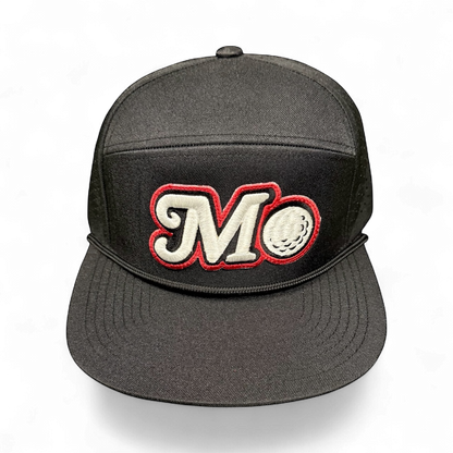 BLACK SPLIT FRONT GOLF HAT RED, BLACK, WHITE LOGO