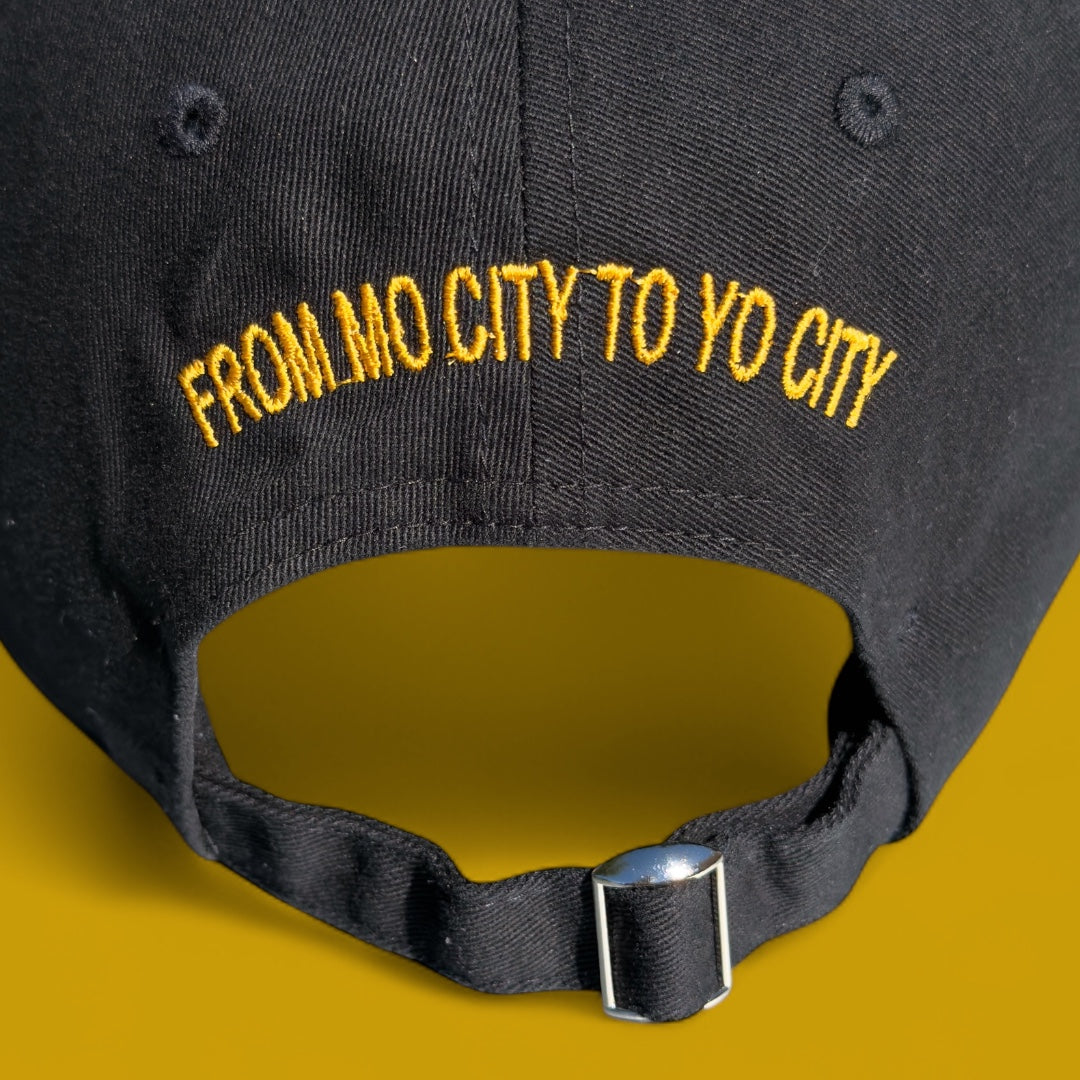 BLACK AND GOLD BUCKLE STRAP HAT