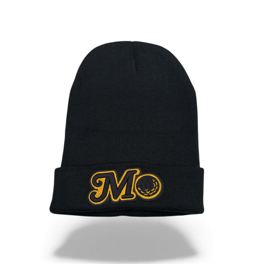 BLACK BEANIE - BLACK/GOLD LOGO