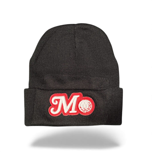 BLACK BEANIE - RED/WHITE LOGO