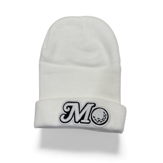 WHITE BEANIE - BLACK/WHITE LOGO