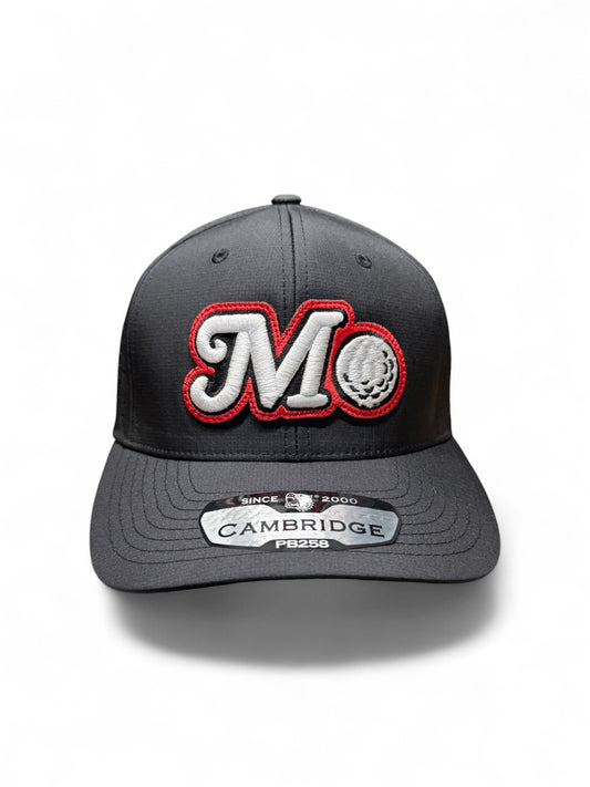 BLACK 6-PANEL PERFORATED GOLF HAT RED, BLACK, WHITE LOGO