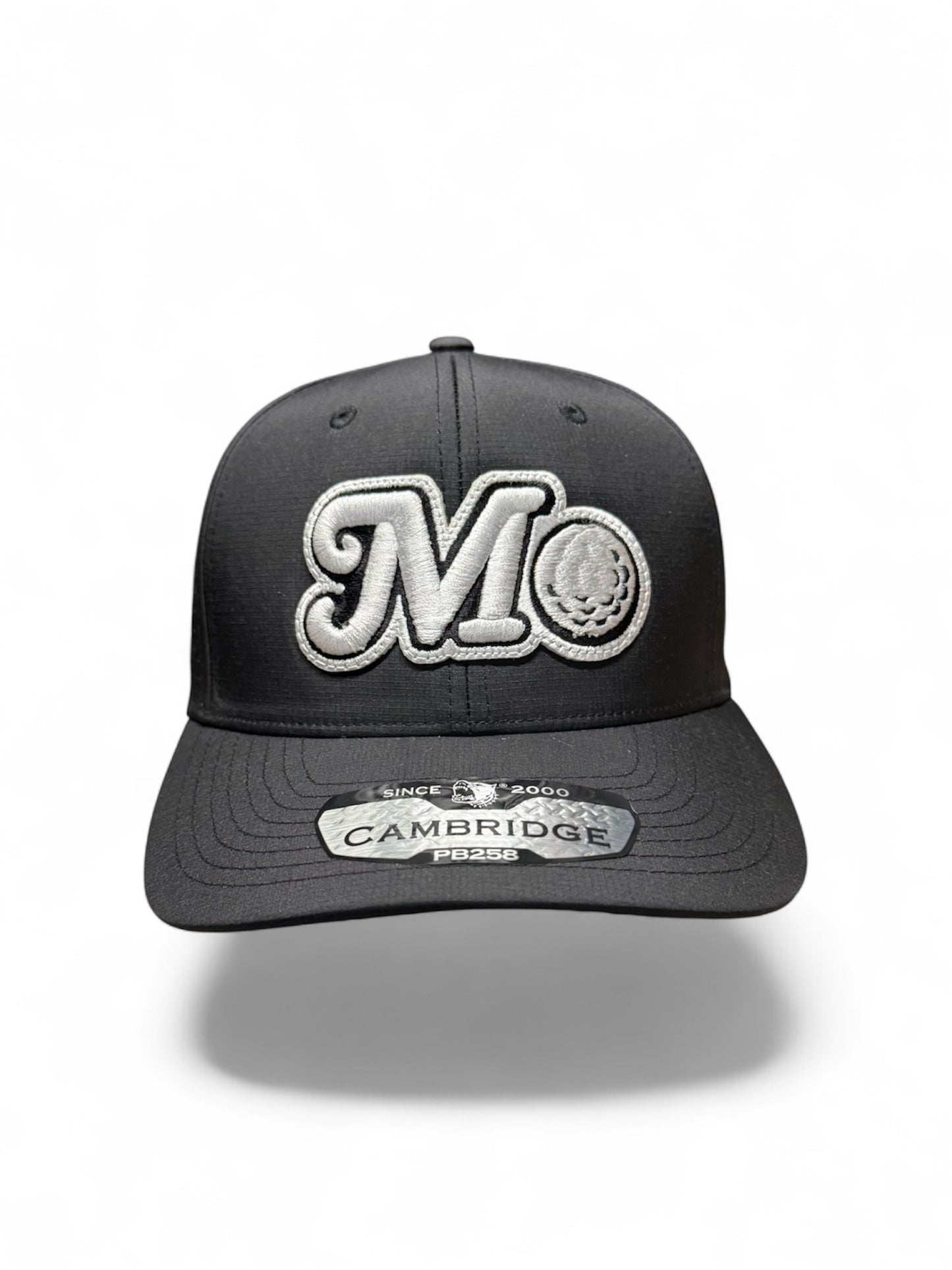 BLACK 6-PANEL PERFORATED GOLF HAT - BLACK/WHITE LOGO