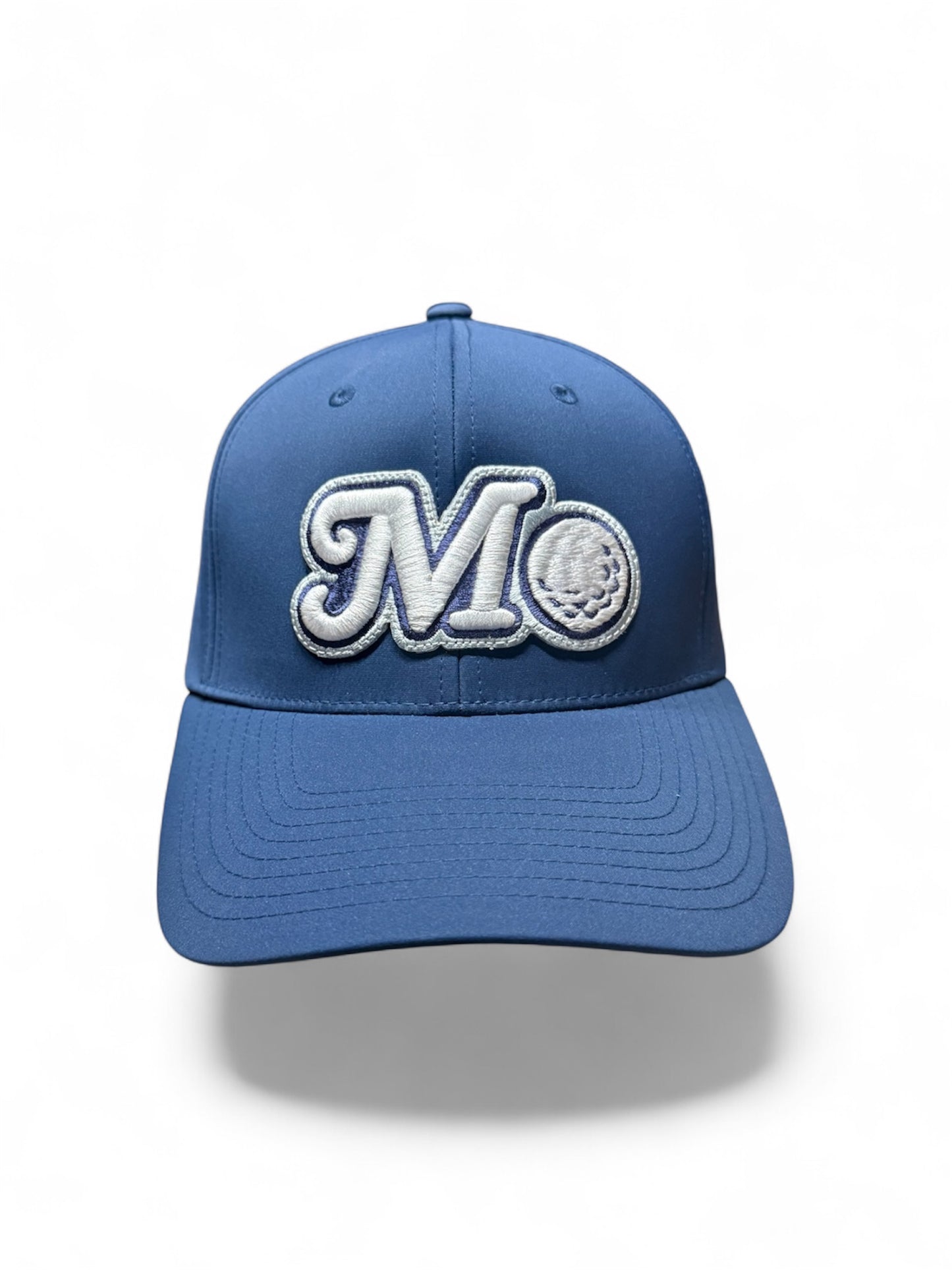 BLUE 6-PANEL HYDRO PERFORATED GOLF HAT - SILVER, BLUE & WHITE LOGO