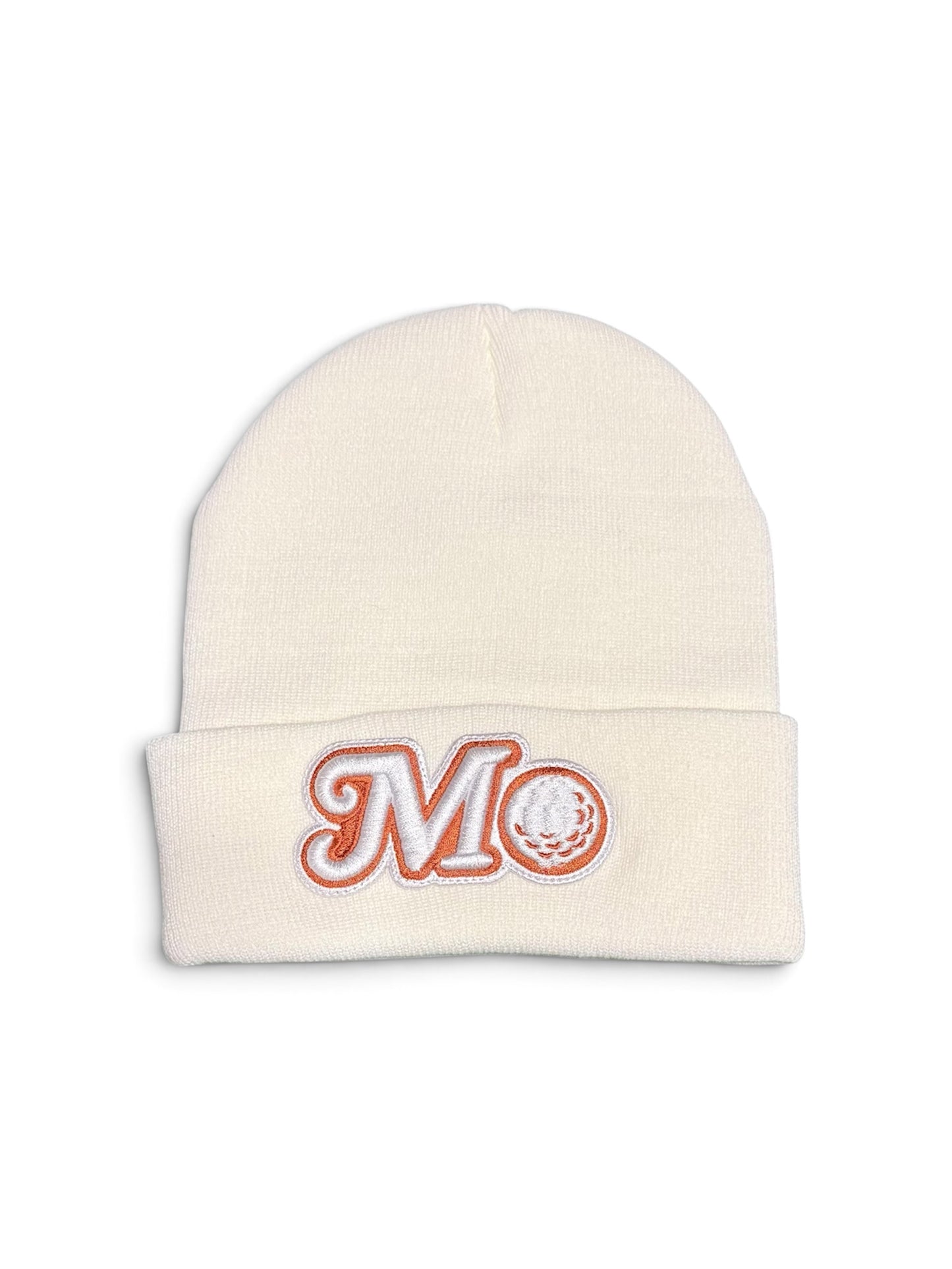 WHITE BEANIE - WHITE/BURNT ORANGE LOGO
