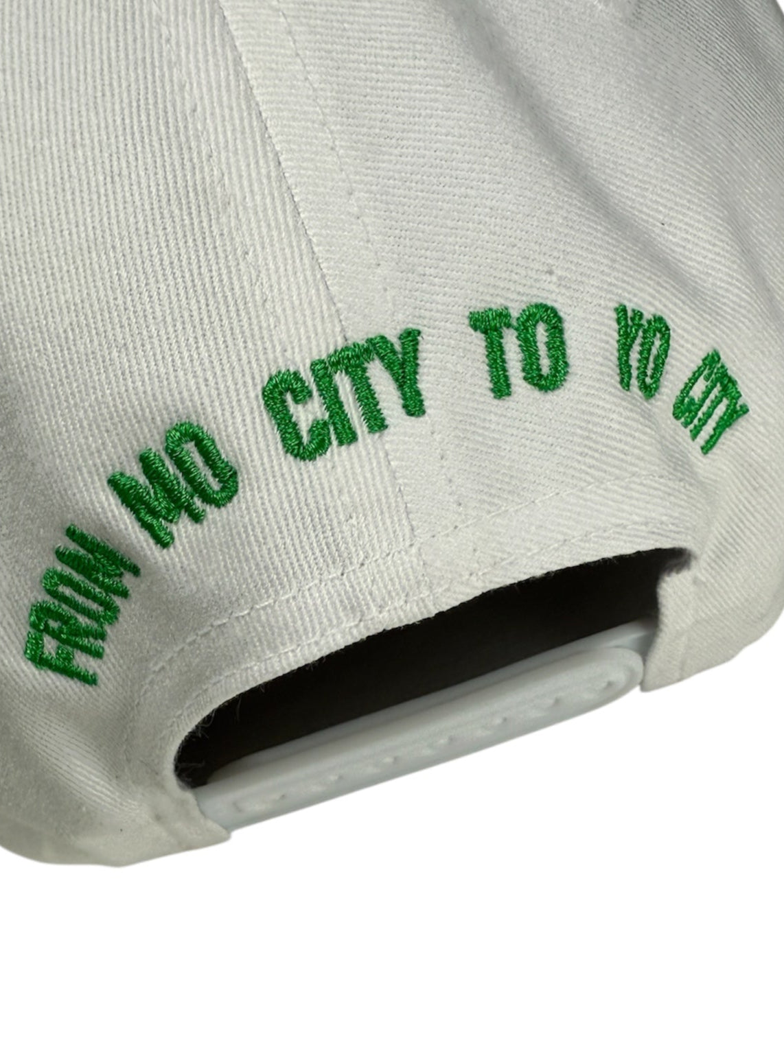 WHITE OFF COURSE STREET HAT - PINK LOGO