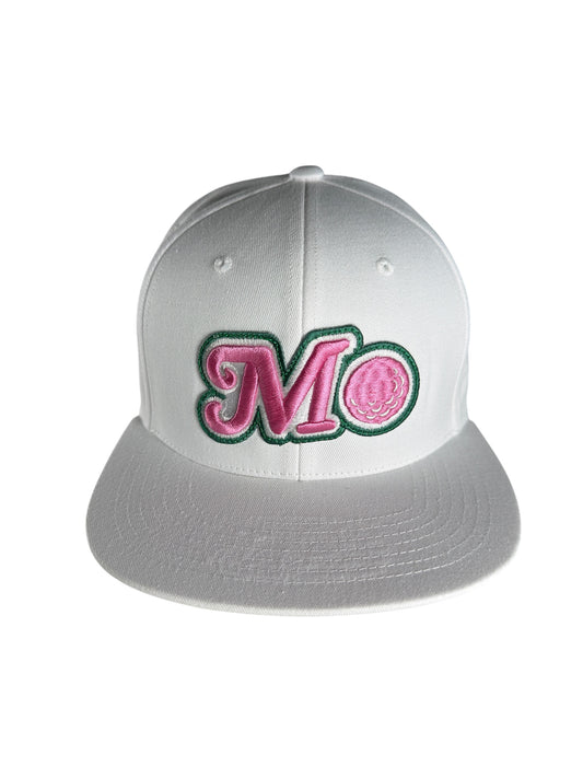 WHITE OFF COURSE STREET HAT - PINK LOGO