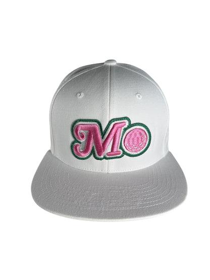 WHITE OFF COURSE STREET HAT - PINK LOGO